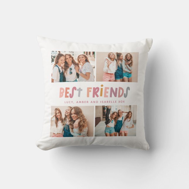 Multi photo colourful fun typography best friends cushion (Front)