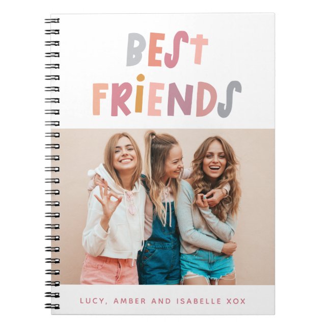 Multi photo colourful fun typography best friends notebook (Front)