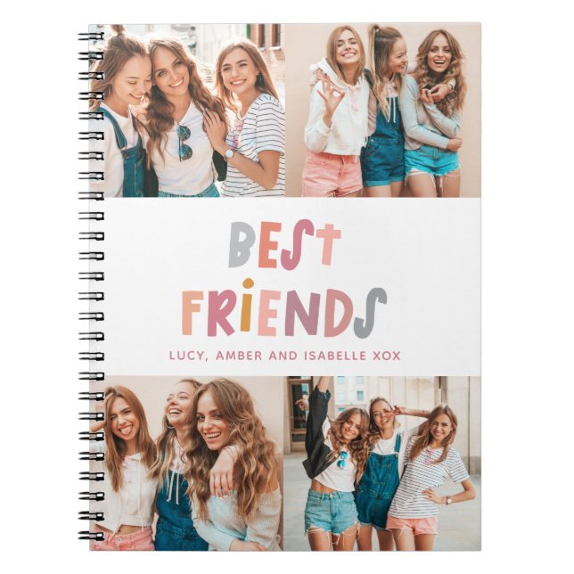 Multi photo colourful fun typography best friends notebook (Front)