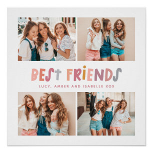 Multi photo colourful fun typography best friends poster