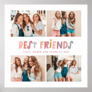 Multi photo colourful fun typography best friends poster
