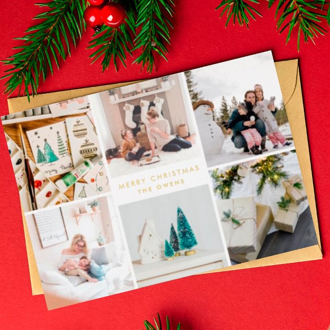 Multi Photo Customisable Merry Christmas Foil Holiday Card (Creator Uploaded)