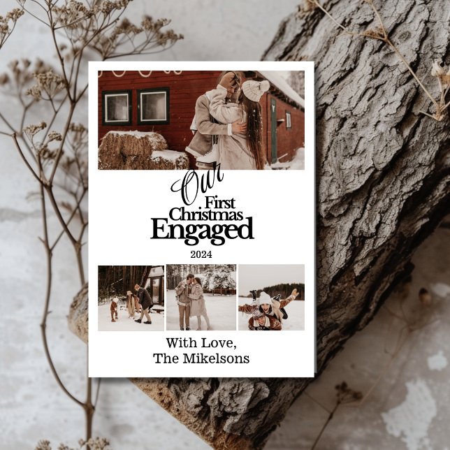 Multi Photo Elegant First Christmas Engaged Holiday Card (Creator Uploaded)
