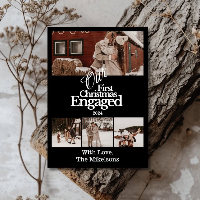 Multi Photo Elegant First Christmas Engaged Holiday Card (Creator Uploaded)