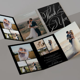Multi photo elegant script wedding thank you card