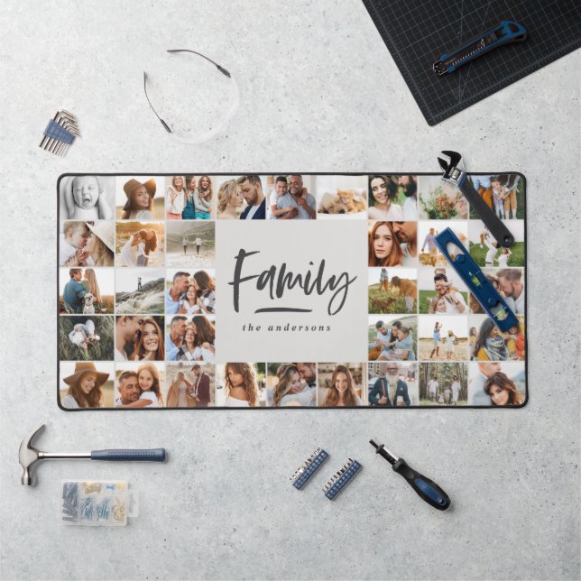multi photo family elegant modern grey desk mat (Workstation)