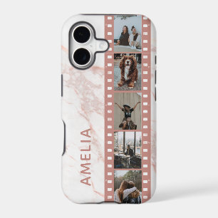 Multi Photo Film Strip Pink Marble Personalised Ca