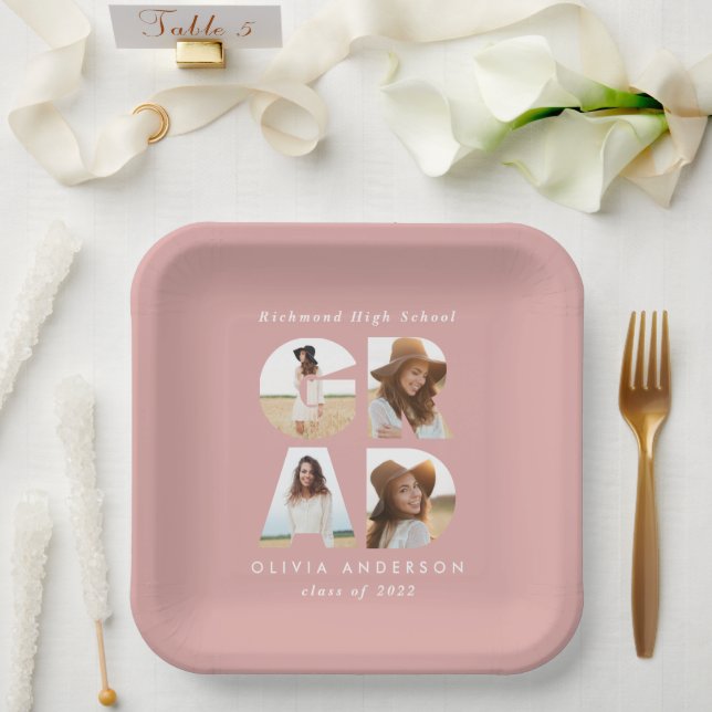 Multi photo grad pink modern elegant party decor paper plate (Wedding)