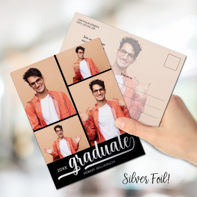 Multi Photo Graduation Party Foil Invitation Postcard (Creator Uploaded)