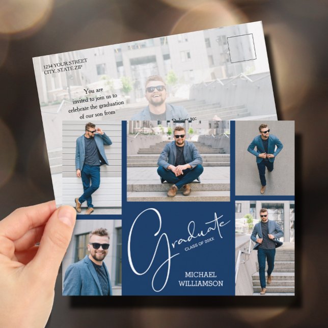 Multi Photo Graduation Party Invitation Postcard (Creator Uploaded)