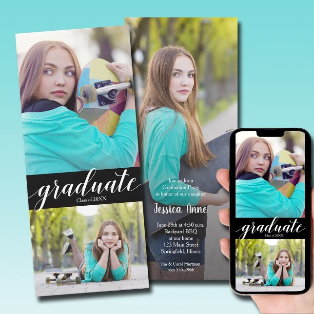 Multi Photo Graduation Party Invitations (Modern graduation photo party invitations - PRINTED and/or INSTANT DOWNLOAD)