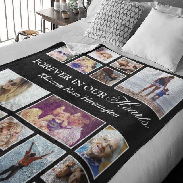 Multi Photo Memorial Forever in our Hearts Fleece Blanket (Creator Uploaded)