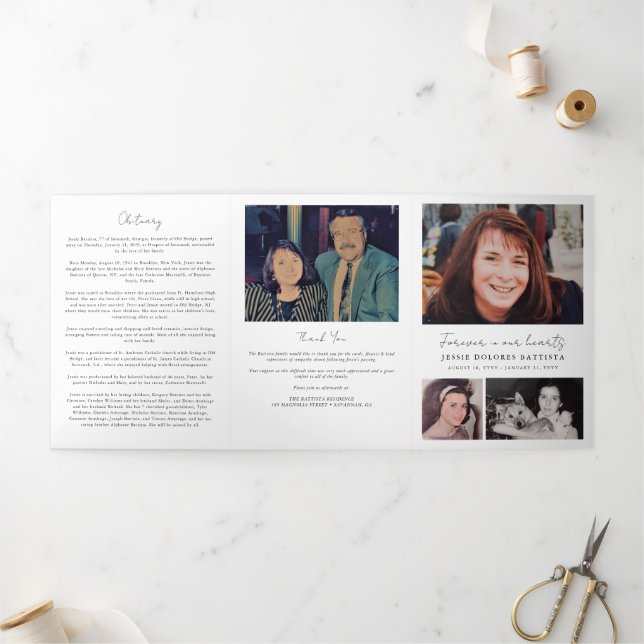 Multi Photo Memorial Sympathy Funeral Program Tri-Fold Programme (Outside)