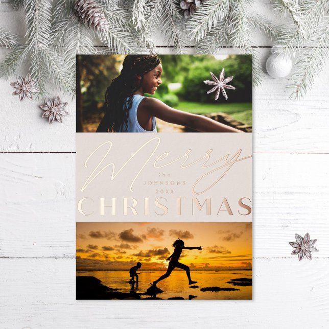 Multi Photo Merry Christmas Foil Holiday Card (Creator Uploaded)