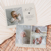 Multi Photo Minimalist Cream Birth Announcement