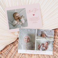 Multi Photo Minimalist Pink Birth Announcement