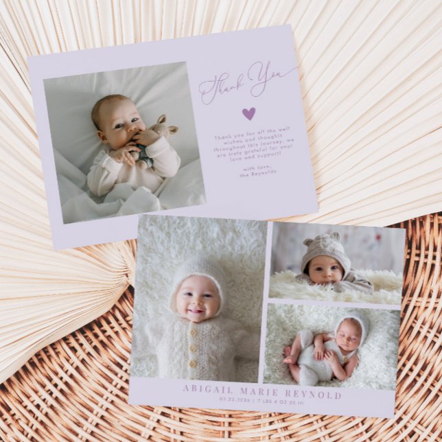 Multi Photo Minimalist Purple Birth Announcement (Creator Uploaded)