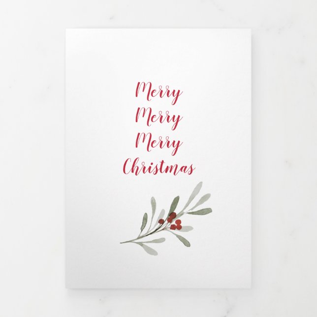 Multi Photo Modern Christmas Greens Tri-Fold Holiday Card (Cover)