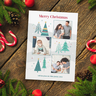 Multi Photo Modern Christmas Tree Family Holiday Card