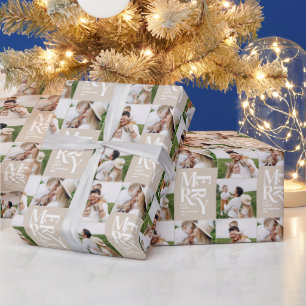 multi photo modern colourful beige typography  wrapping paper