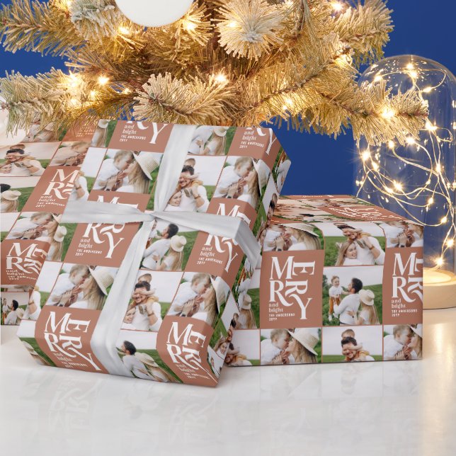 multi photo modern colourful terracotta typography wrapping paper (Holidays)