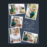 Multi photo modern elegant script navy blue party holiday postcard<br><div class="desc">Modern minimal stylish multi photo family home decor elegant script text peace,  joy and love Holiday Christmas card and party invitation. Modern on trend navy blue colour can be changed.</div>