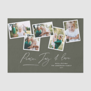 Multi photo modern elegant script olive green tissue paper