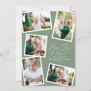 Multi photo modern elegant script sage green holiday card
