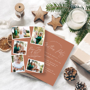 Multi photo modern elegant script terracotta party holiday card
