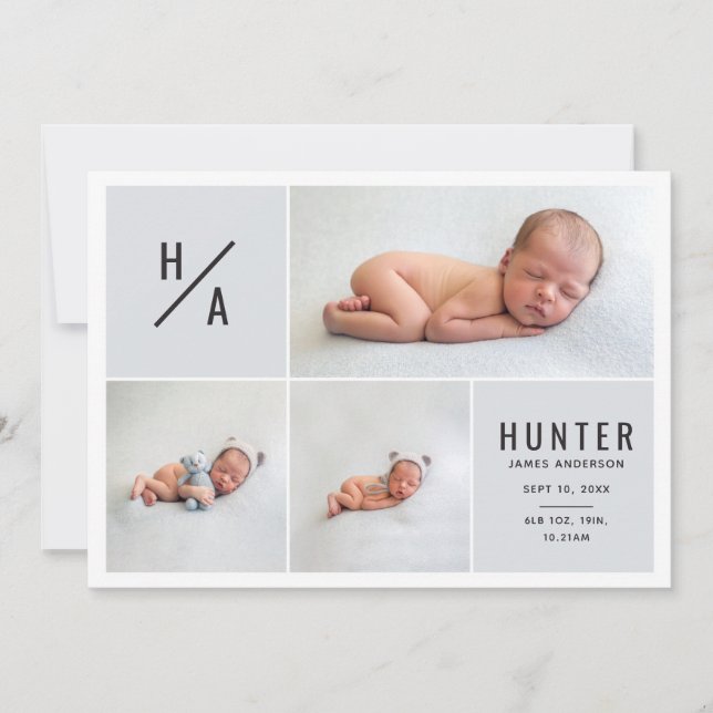 Multi photo modern geometric birth announcement (Front)