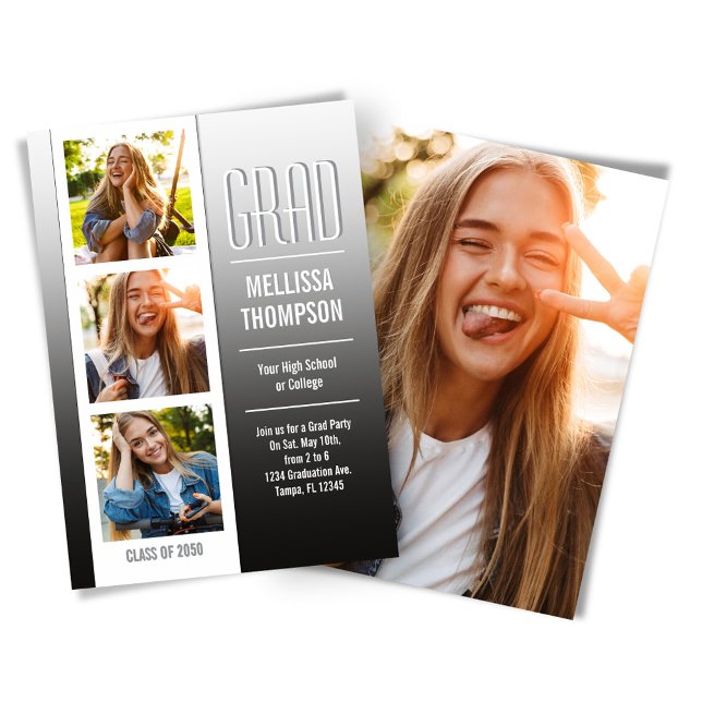 Multi Photo Modern Graduation Party Invitation (Graduation photo invitation template. )
