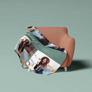 Multi photo modern sage green script graduation fleece blanket