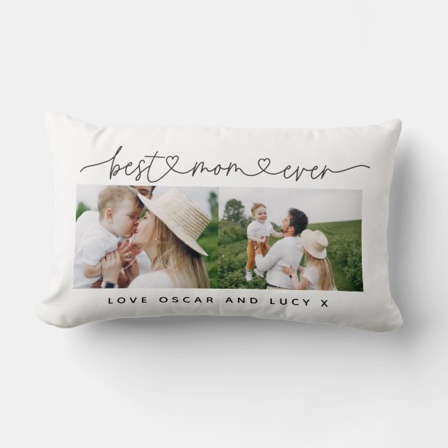 Multi photo modern script typography best mum  lumbar cushion (Front)