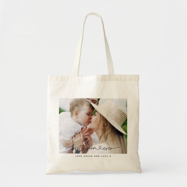 Multi photo modern script typography best mum tote bag (Front)