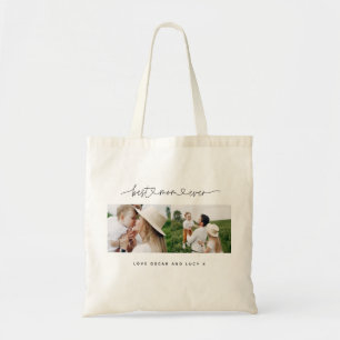 Multi photo modern script typography best mum tote bag