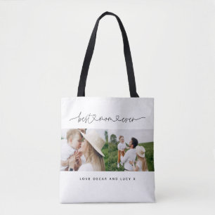 Multi photo modern script typography best mum  tote bag