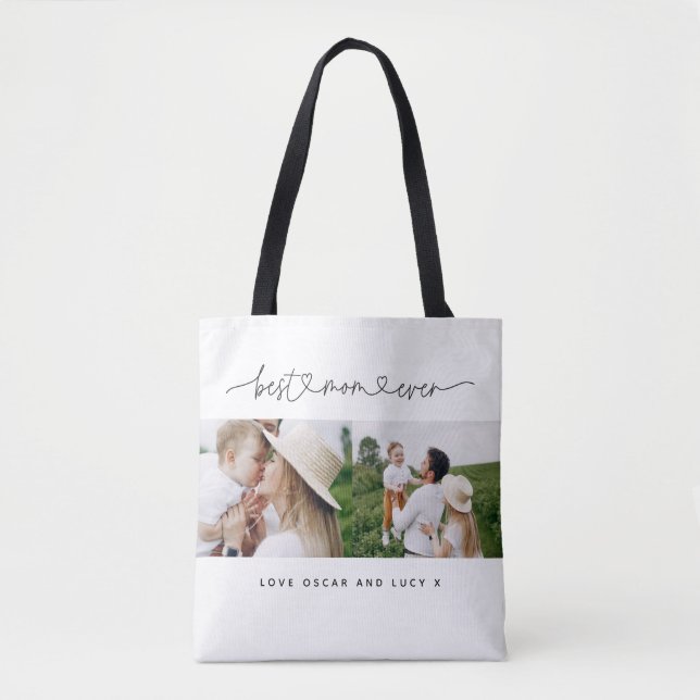 Multi photo modern script typography best mum  tote bag (Front)