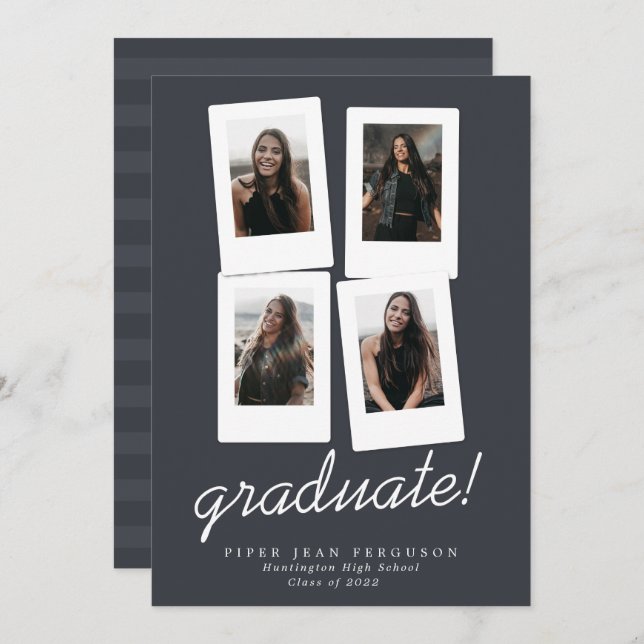Multi Photo Modern Snapshots Graduation  Announcement (Front/Back)
