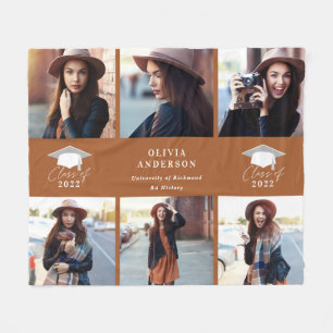 Multi photo modern terracotta script graduation fleece blanket