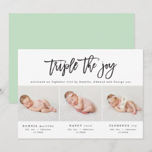 Multi photo modern triplet birth announcement