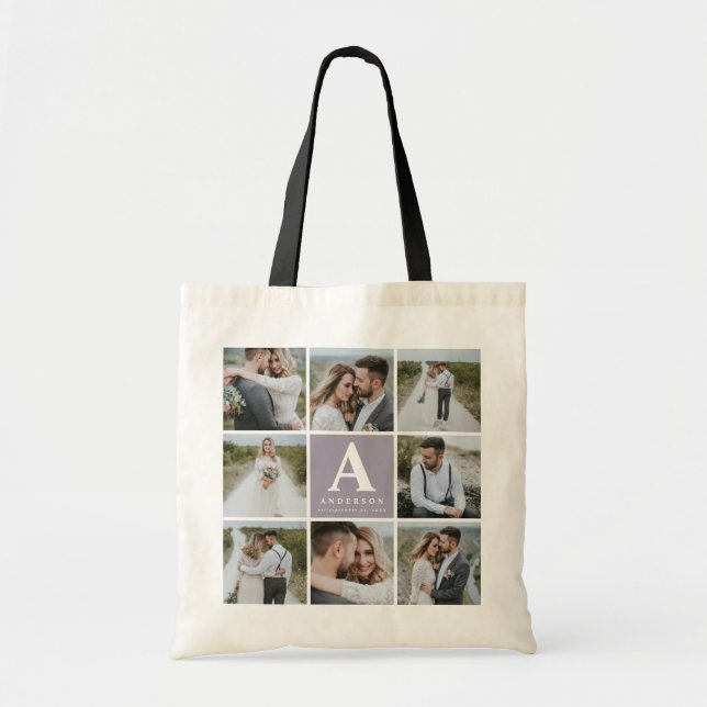 Multi photo monogram initial favor gift tote bag (Front)