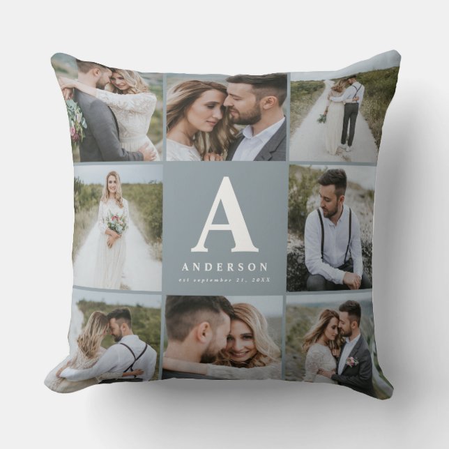 Multi photo monogram wedding family gift cushion (Front)