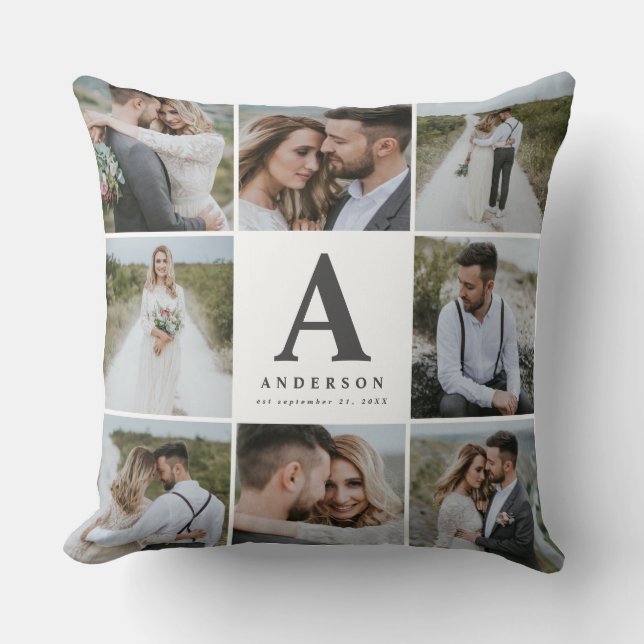Multi photo monogram wedding family gift cushion (Front)