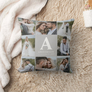 Multi photo monogram wedding family gift cushion