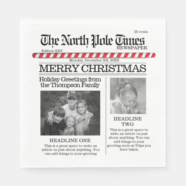 Multi Photo North Pole News Christmas Cute Merry Napkin (Front)