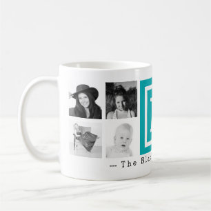 Multi Photo Personalised Monogram Bright Blue Coffee Mug