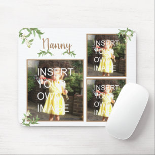 Multi Photo Personalized Nanny Green Leaves Mouse Pad