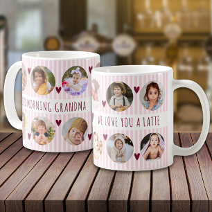 Multi Photo Pink Striped Good Morning Grandma Coffee Mug