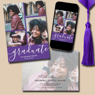 Multi Photo Purple Graduation Party Invitation