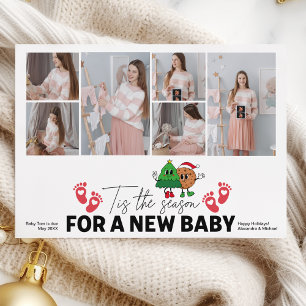 Multi Photo Retro Tis The Season Pregnancy Holiday Card